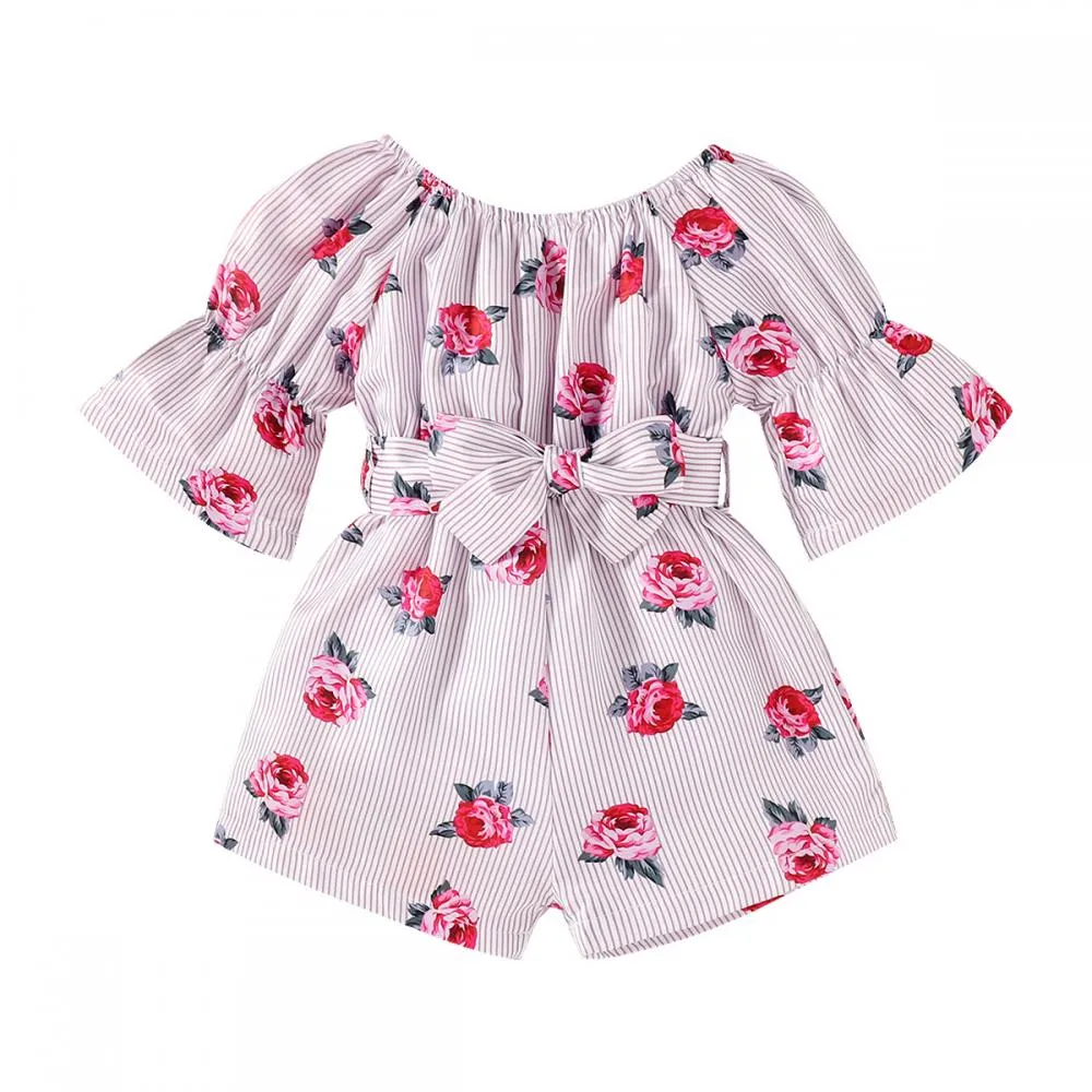 Ins Rose Flower Print Girls Jumpsuit Wholesale Girls Clothes