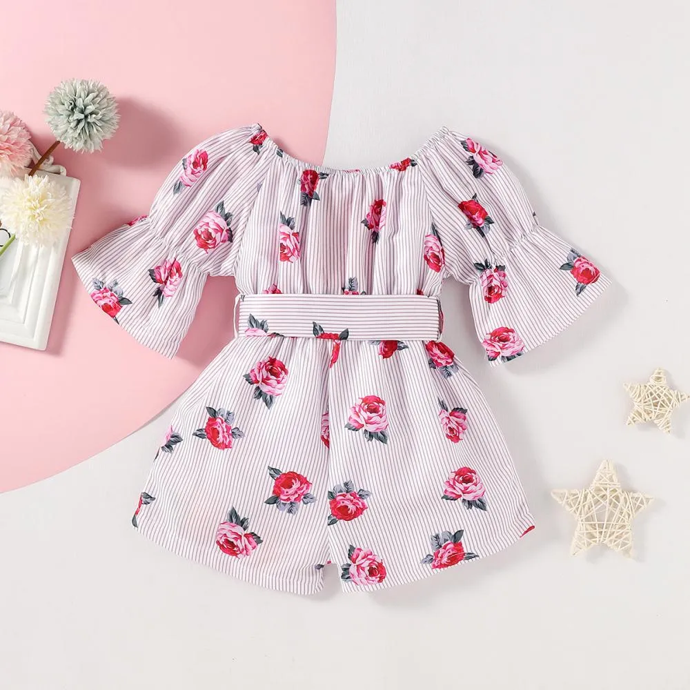 Ins Rose Flower Print Girls Jumpsuit Wholesale Girls Clothes