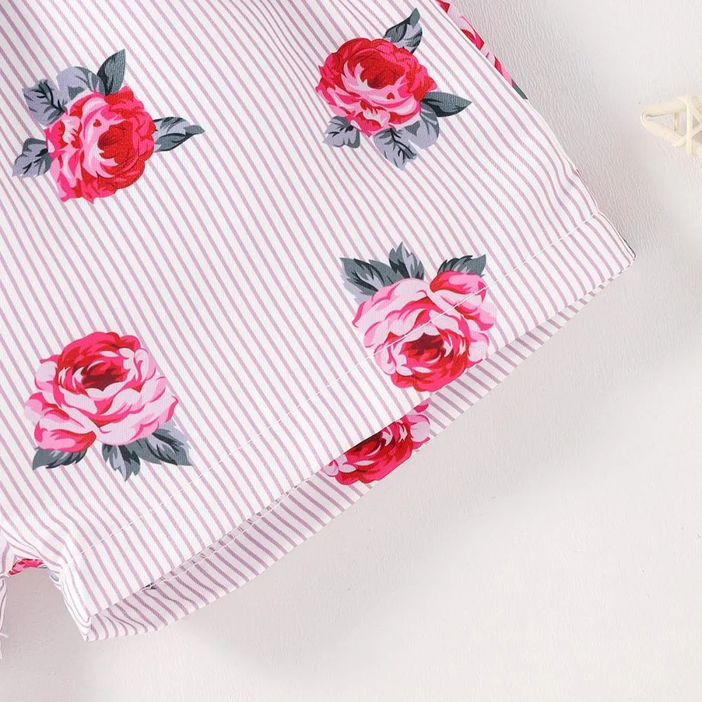 Ins Rose Flower Print Girls Jumpsuit Wholesale Girls Clothes