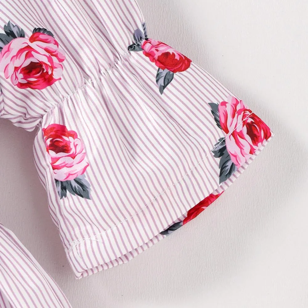 Ins Rose Flower Print Girls Jumpsuit Wholesale Girls Clothes