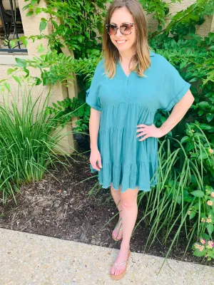 Jade Collared Ruffle Dress