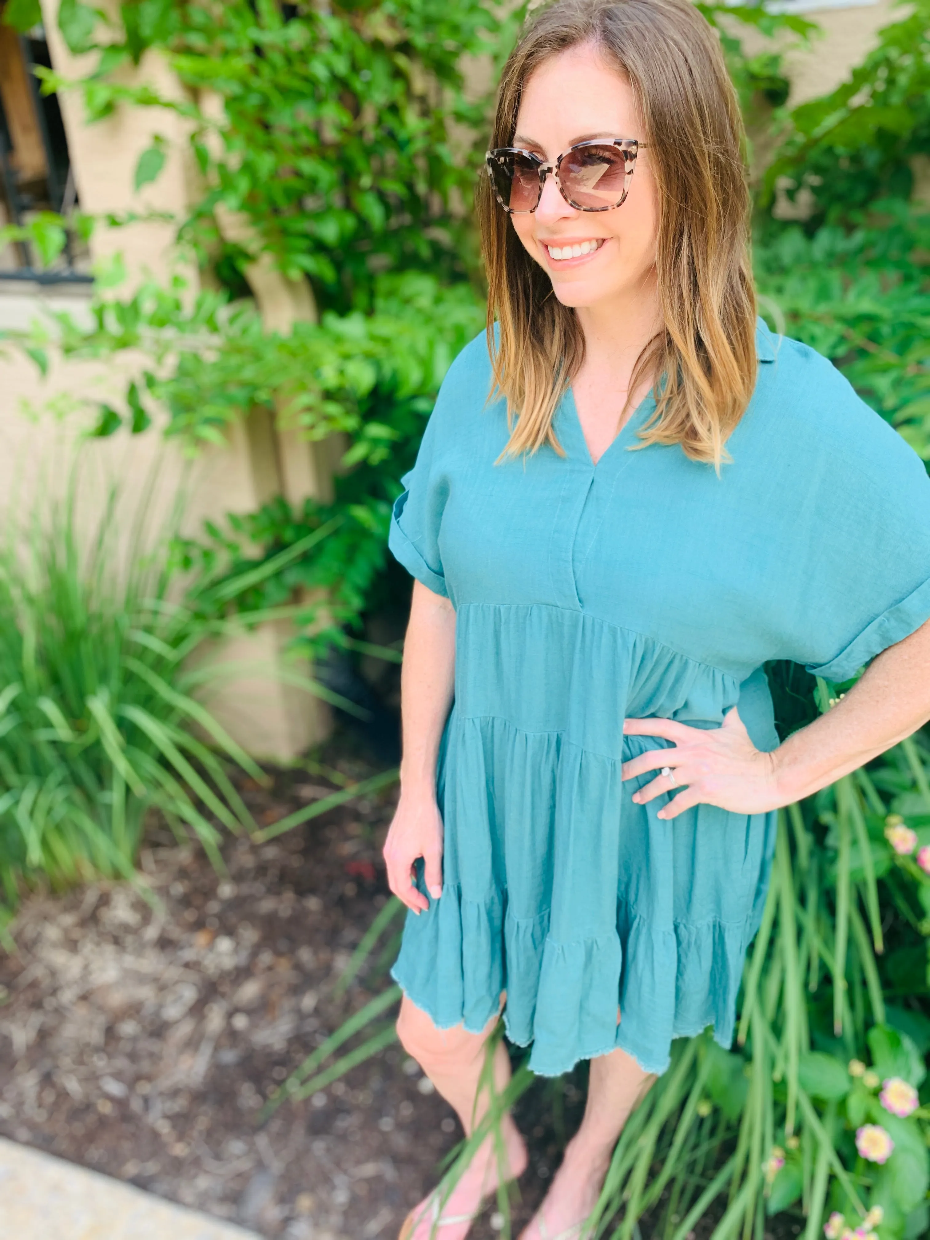 Jade Collared Ruffle Dress