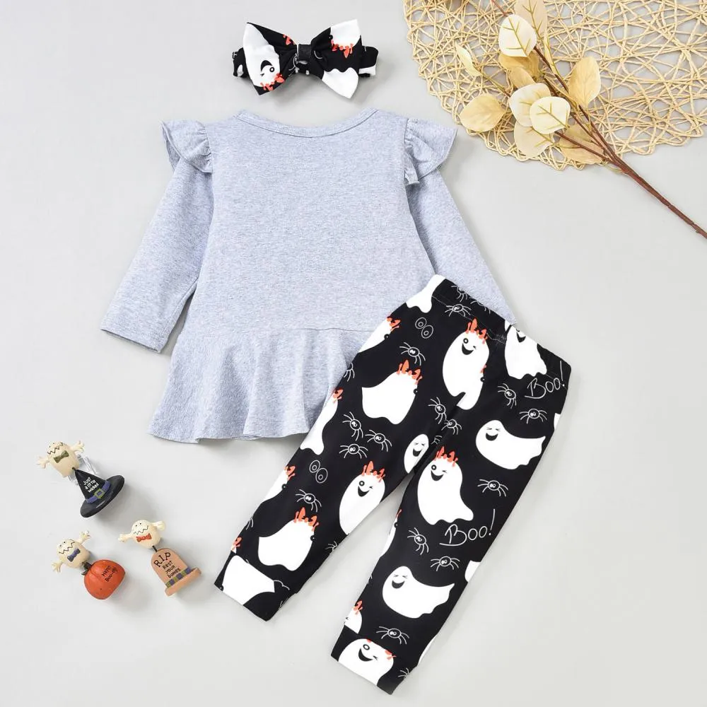 Kids Halloween Long Sleeve Romper Pants Set Wholesale Girls Clothes