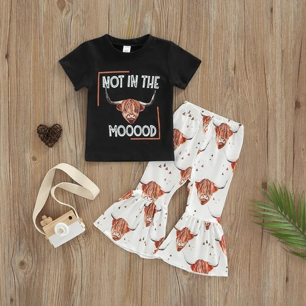 Kids Summer Girls Alphabet Print Flared Pants Set Wholesale Girls Clothing