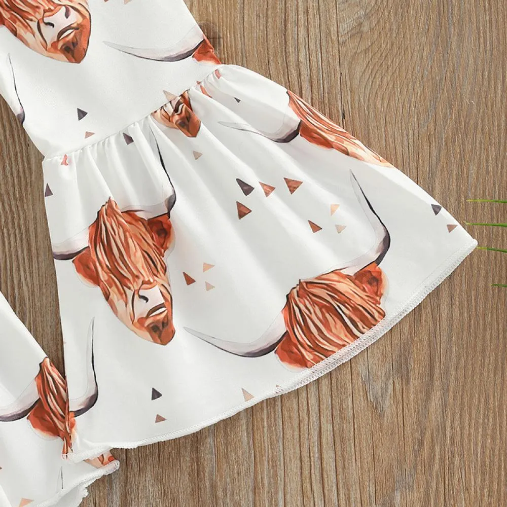 Kids Summer Girls Alphabet Print Flared Pants Set Wholesale Girls Clothing