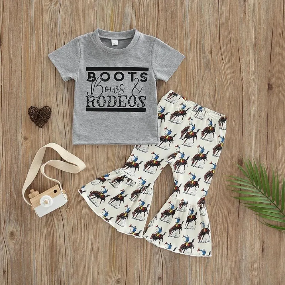 Kids Summer Girls Alphabet Print Flared Pants Set Wholesale Girls Clothing