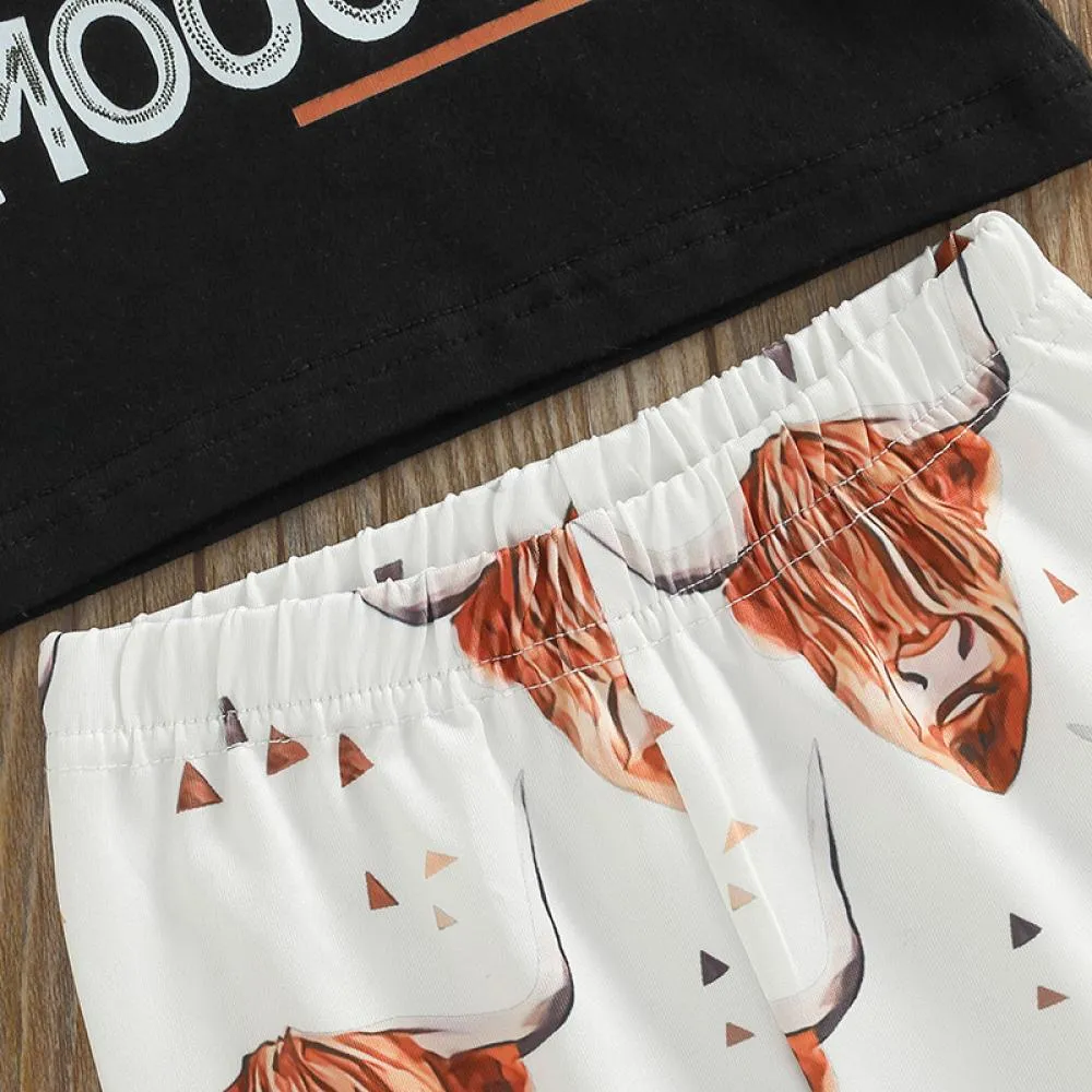 Kids Summer Girls Alphabet Print Flared Pants Set Wholesale Girls Clothing