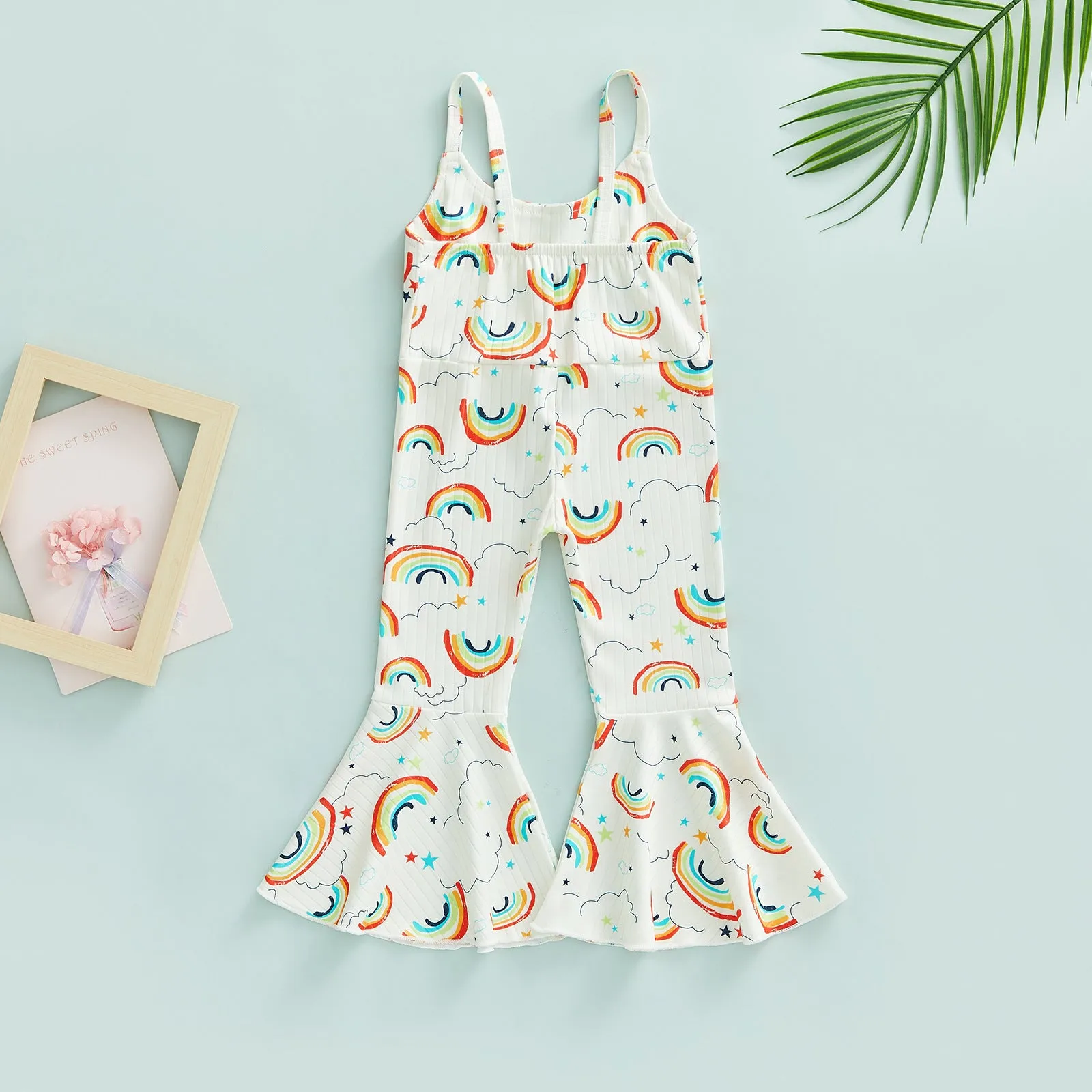 Kids Summer Girls Cartoon Rainbow Print Suspender Jumpsuit Wholesale Girls Clothing