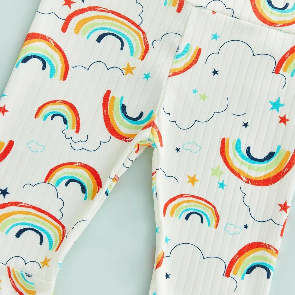 Kids Summer Girls Cartoon Rainbow Print Suspender Jumpsuit Wholesale Girls Clothing