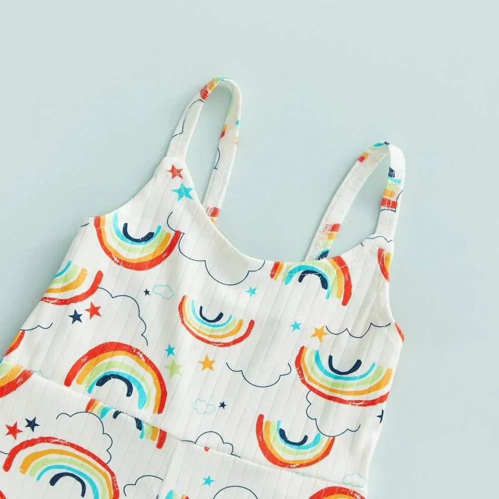 Kids Summer Girls Cartoon Rainbow Print Suspender Jumpsuit Wholesale Girls Clothing