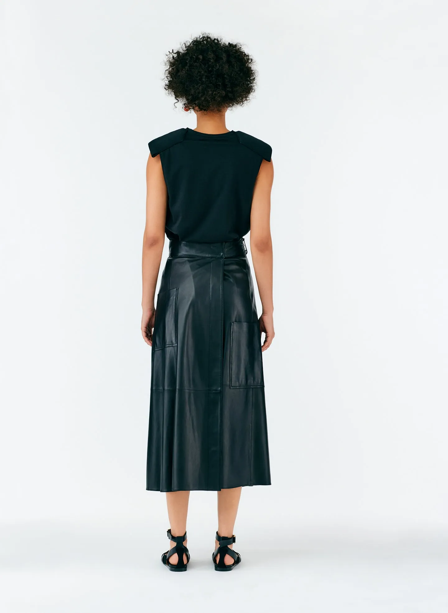 Leather Cargo Back Wrap Skirt
