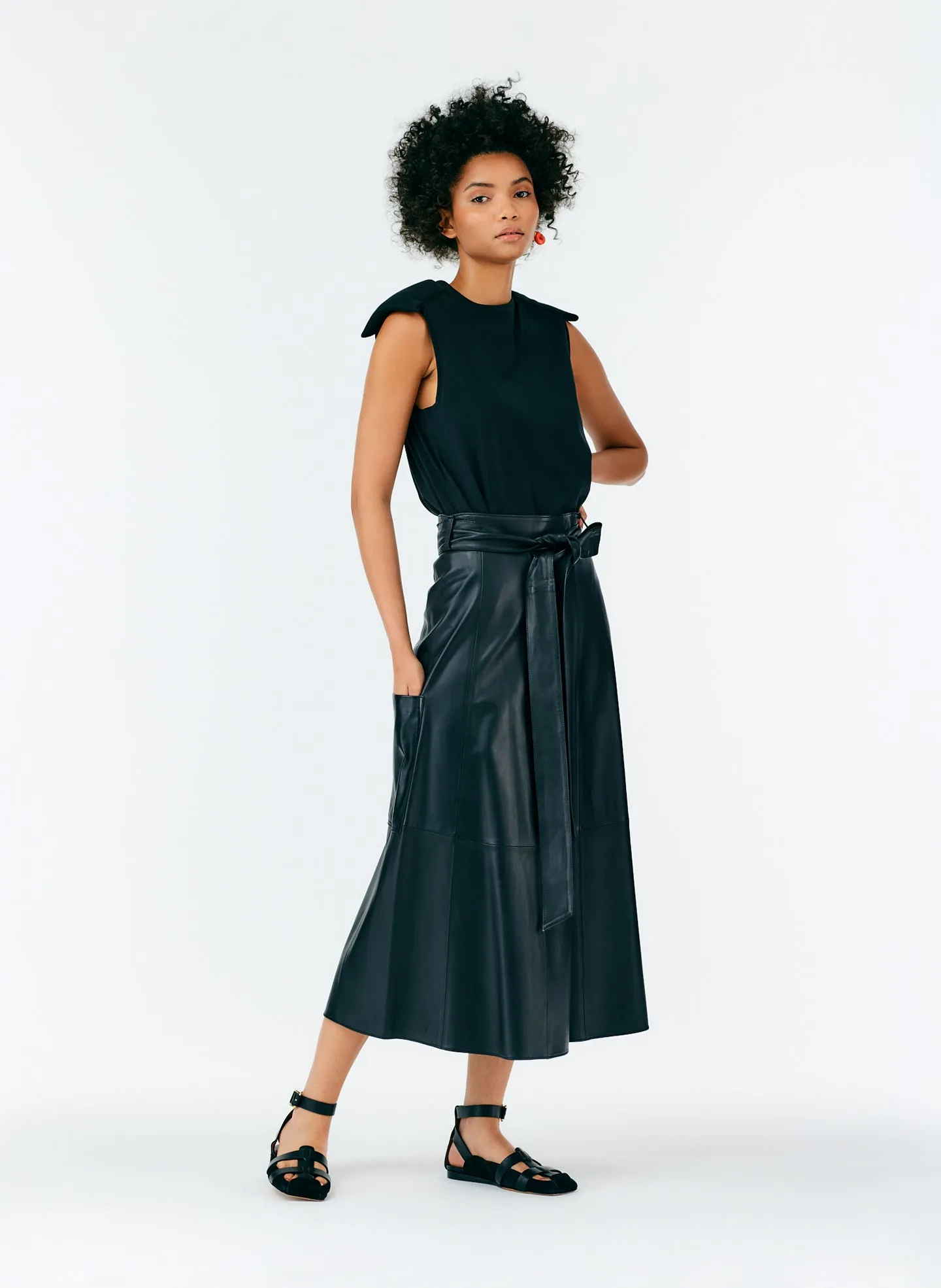 Leather Cargo Back Wrap Skirt