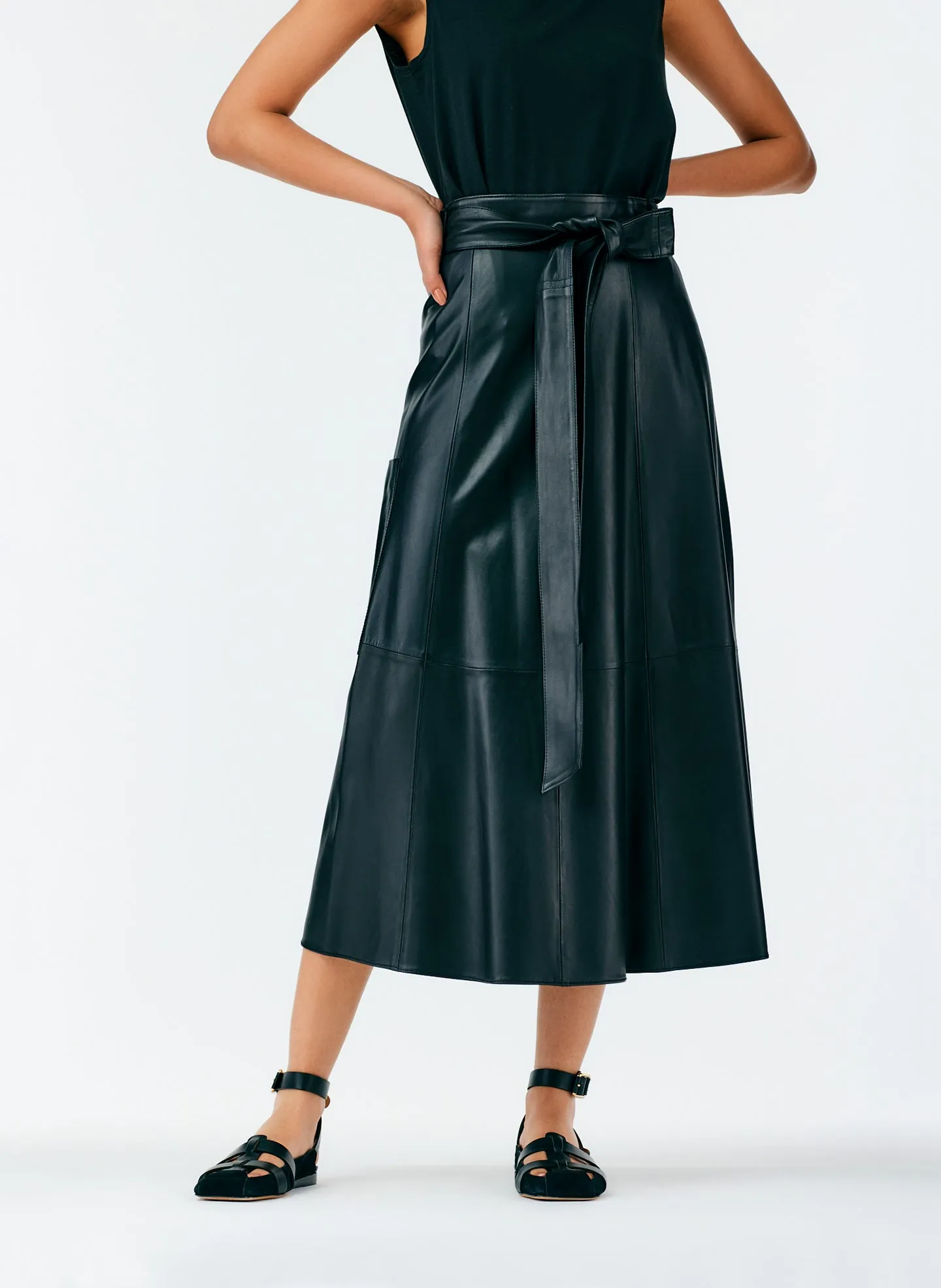 Leather Cargo Back Wrap Skirt