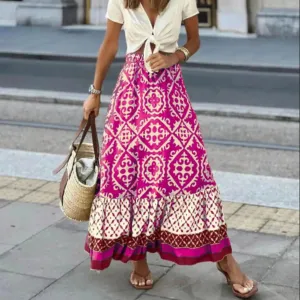 LVSANW Beautiful  Skirt Soft Bohemian Summer Maxi Skirt High Waist Colorful Print Summer Maxi Skirt Female Clothes