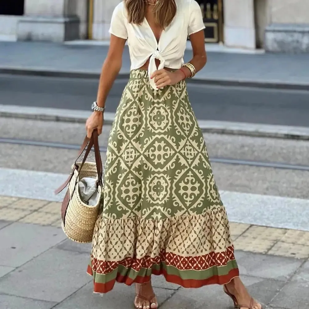 LVSANW Beautiful  Skirt Soft Bohemian Summer Maxi Skirt High Waist Colorful Print Summer Maxi Skirt Female Clothes