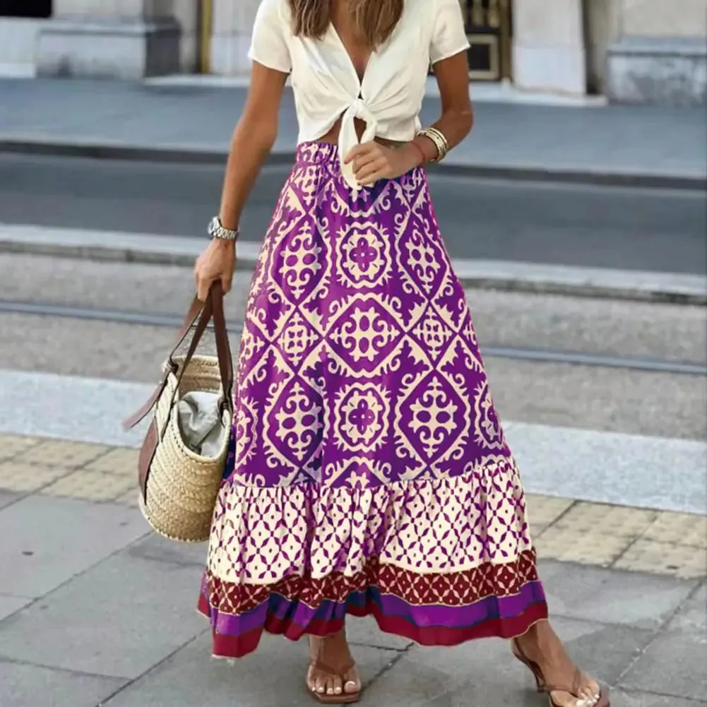 LVSANW Beautiful  Skirt Soft Bohemian Summer Maxi Skirt High Waist Colorful Print Summer Maxi Skirt Female Clothes