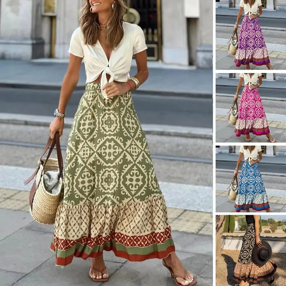 LVSANW Beautiful  Skirt Soft Bohemian Summer Maxi Skirt High Waist Colorful Print Summer Maxi Skirt Female Clothes