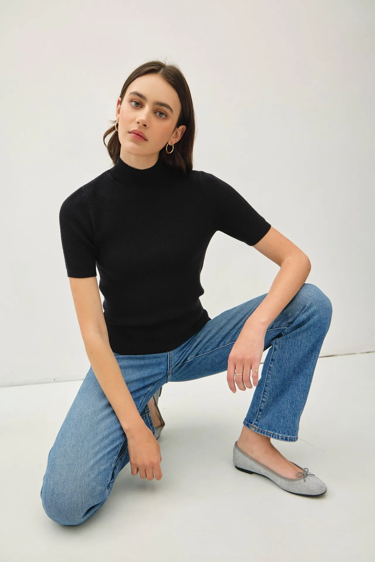 Lydia Fitted Short Sleeve Knit Sweater