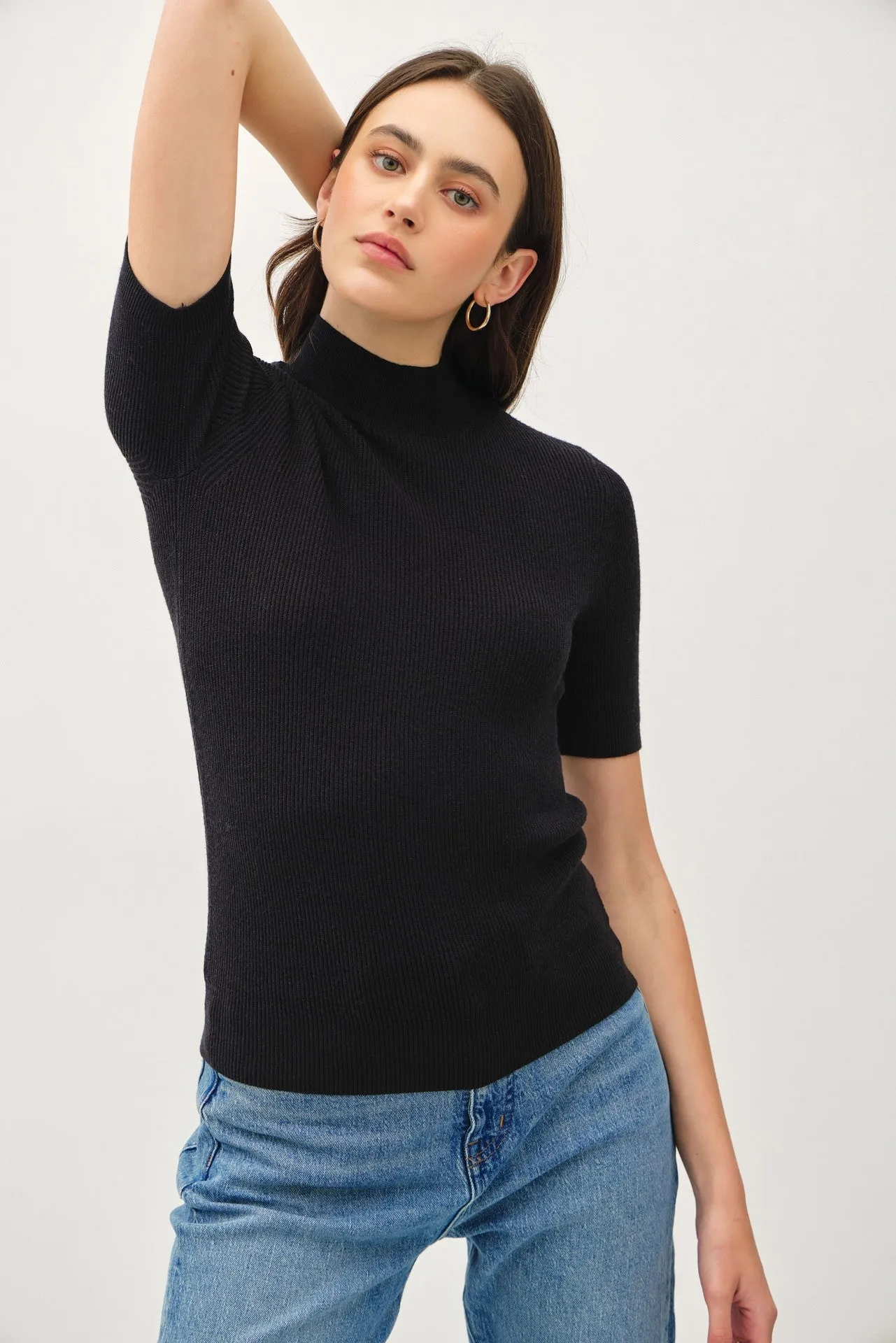 Lydia Fitted Short Sleeve Knit Sweater