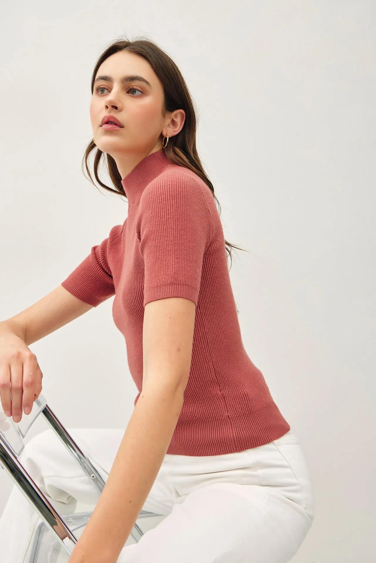 Lydia Fitted Short Sleeve Knit Sweater