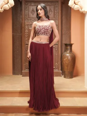 Maroon Embroidered Skirt Set