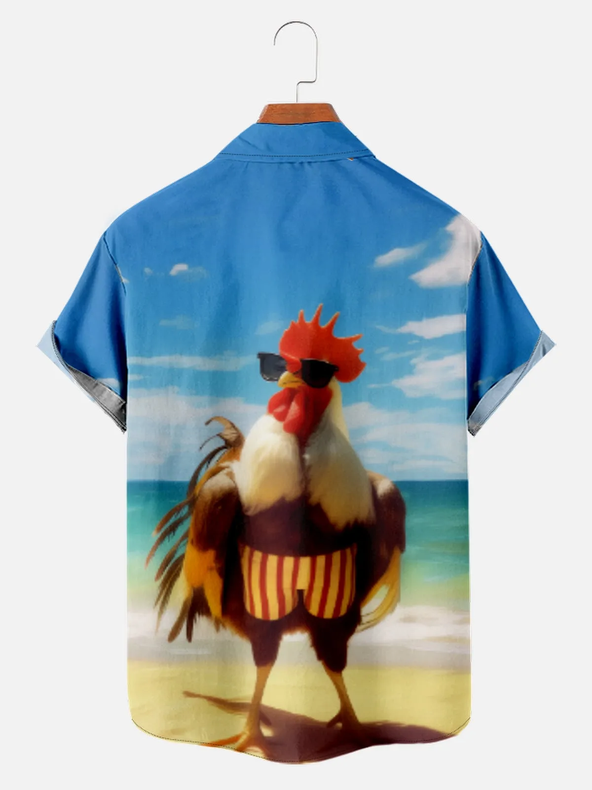 Men's Cock Rooster on the Beach Short Sleeve Shirt
