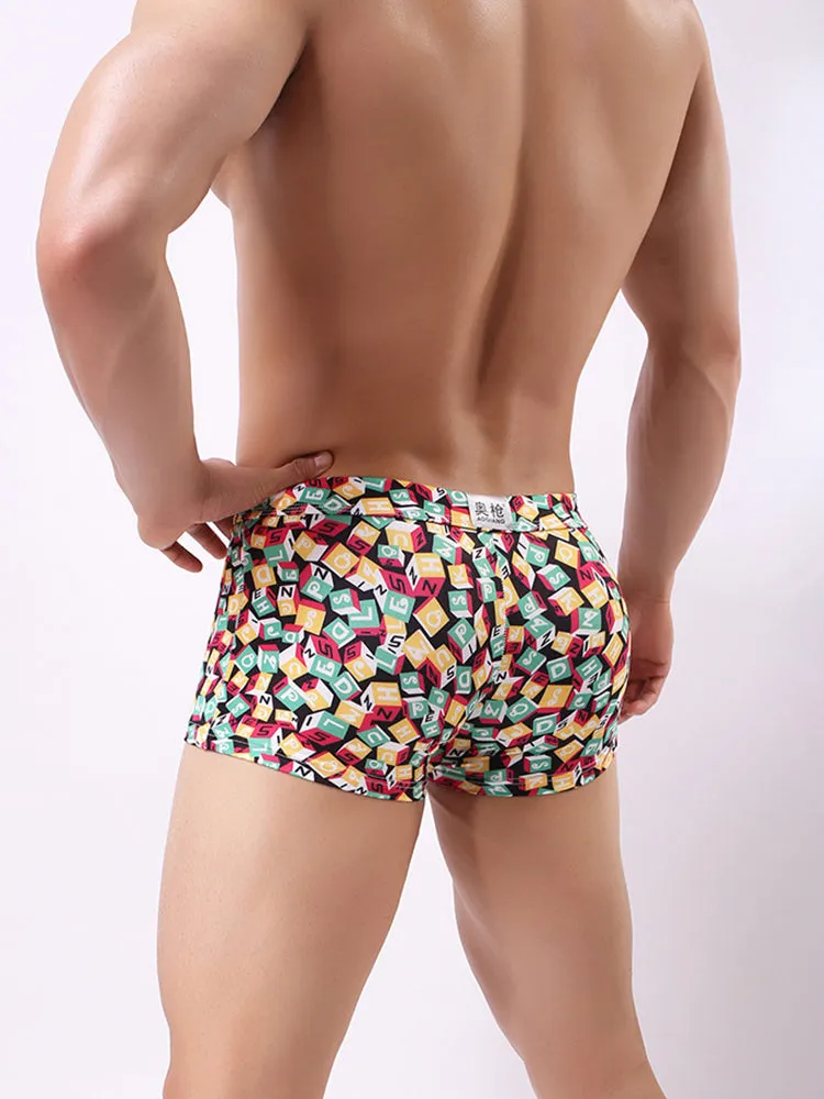 Men's Printed Skinny Swim Trunks With Drawstring