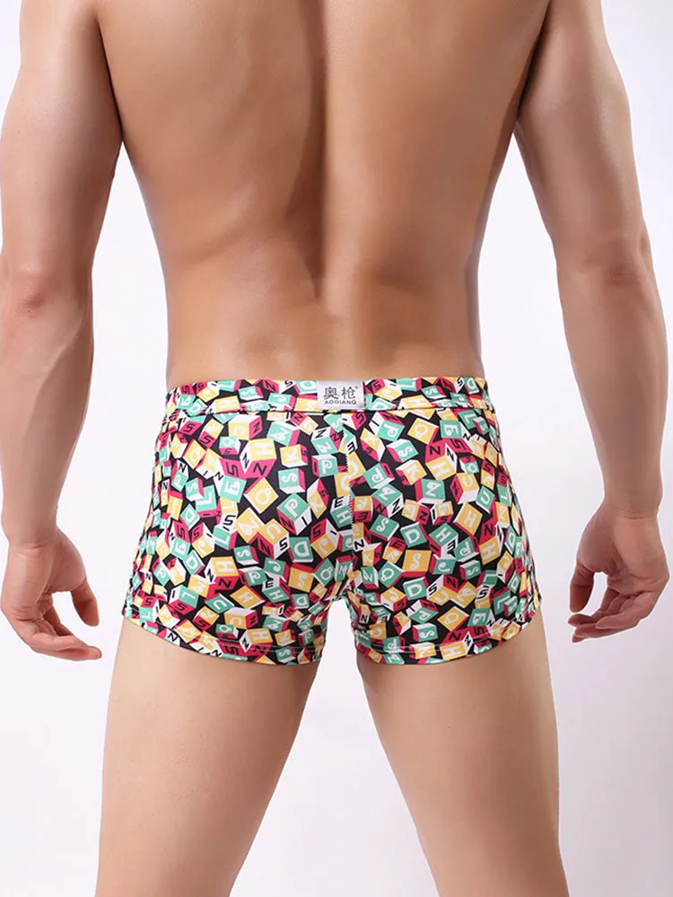 Men's Printed Skinny Swim Trunks With Drawstring