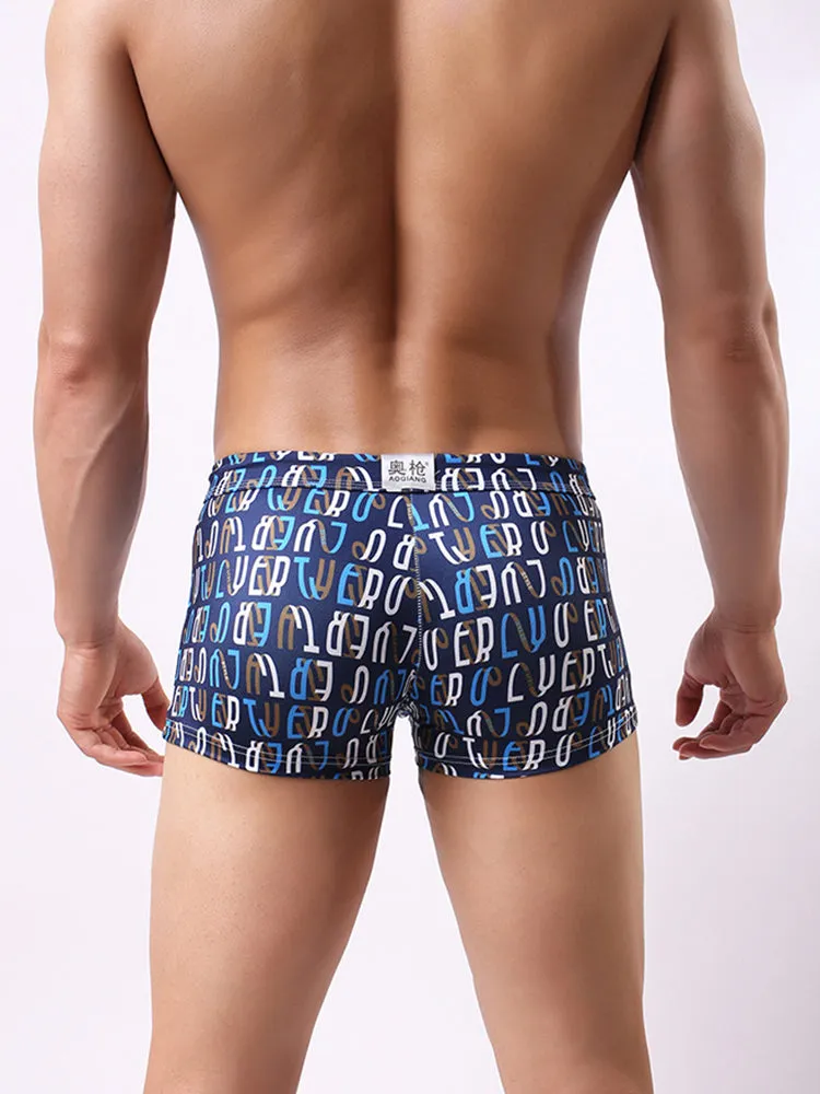 Men's Printed Skinny Swim Trunks With Drawstring