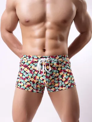 Men's Printed Skinny Swim Trunks With Drawstring