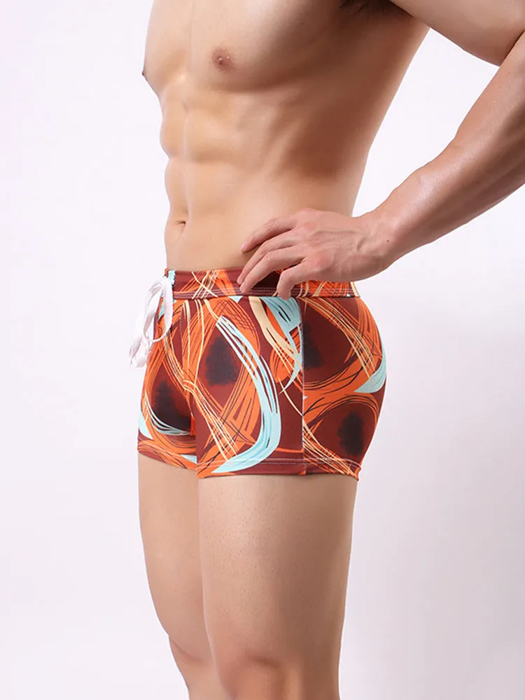 Men's Printed Skinny Swim Trunks With Drawstring