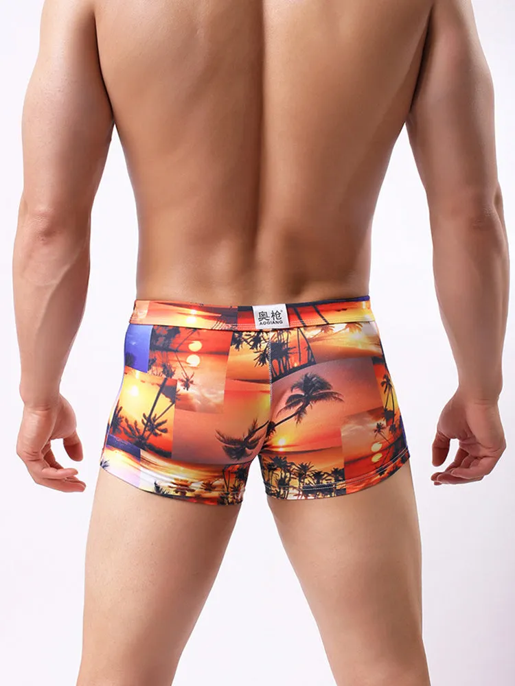 Men's Printed Skinny Swim Trunks With Drawstring