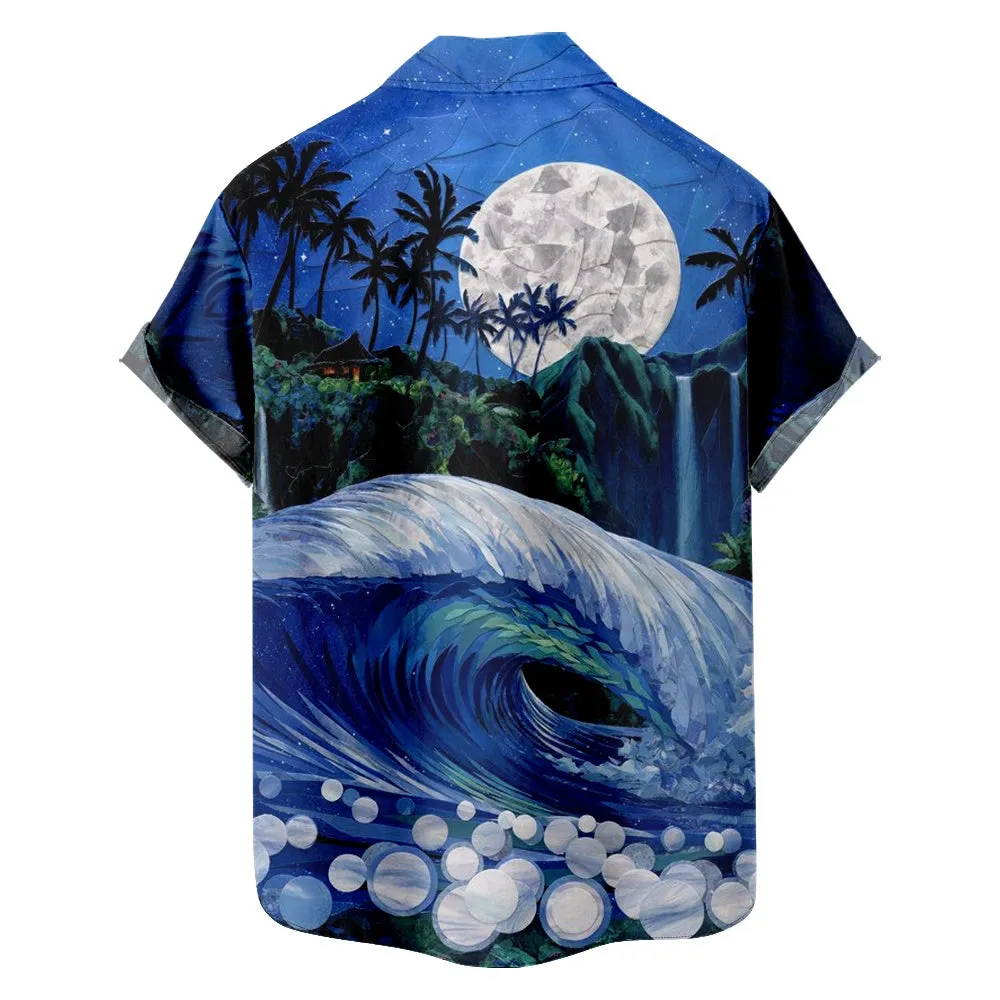 Men's Retro Parrot Vacation Palm Trees Drink Short Sleeve Shirt