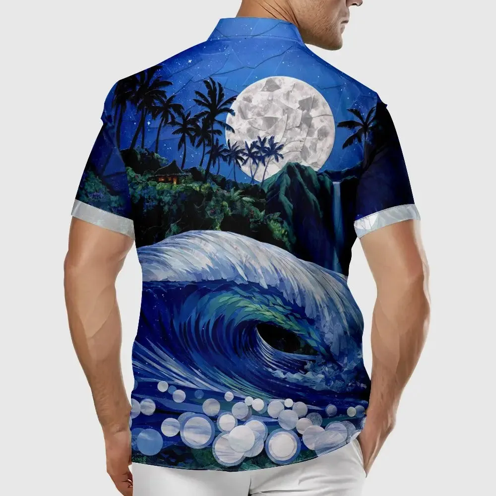 Men's Retro Parrot Vacation Palm Trees Drink Short Sleeve Shirt