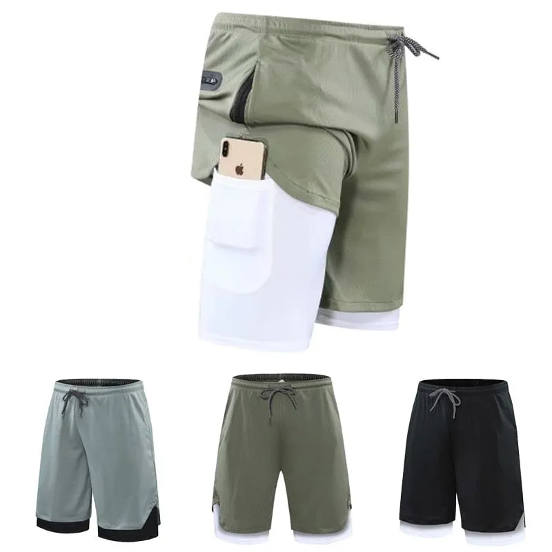 Mens Running Shorts 2 In 1 Double-deck Quick Dry GYM Sport Fitness Jogging Workout Compression Breathable Skorts Outdoor