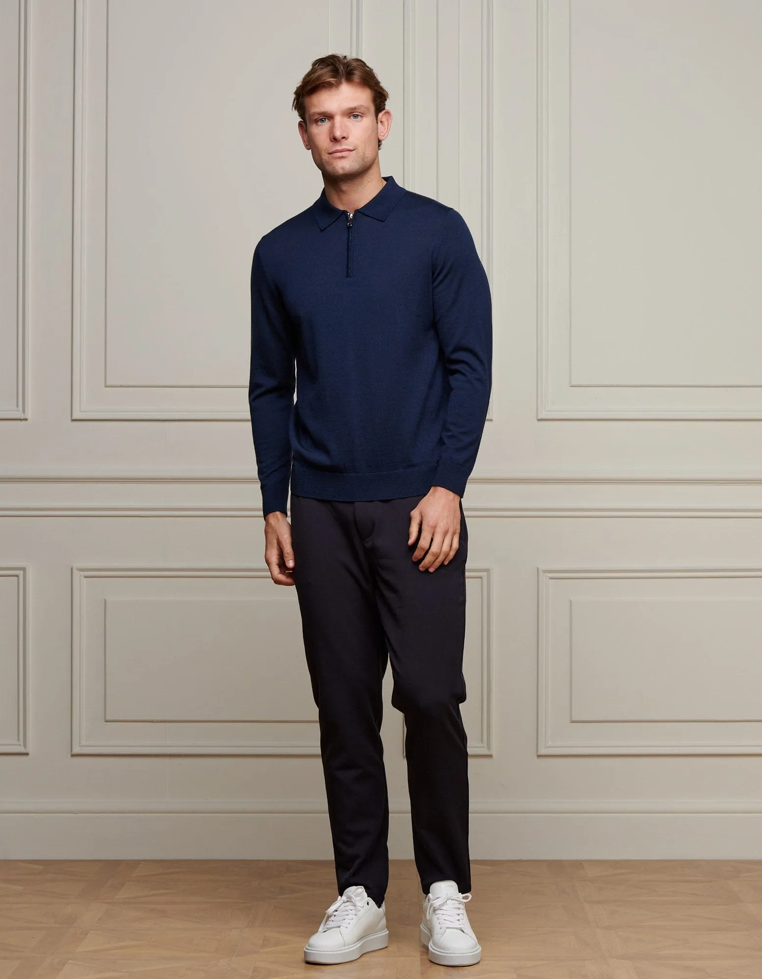 Navy 1/4 Zip L/S Polo