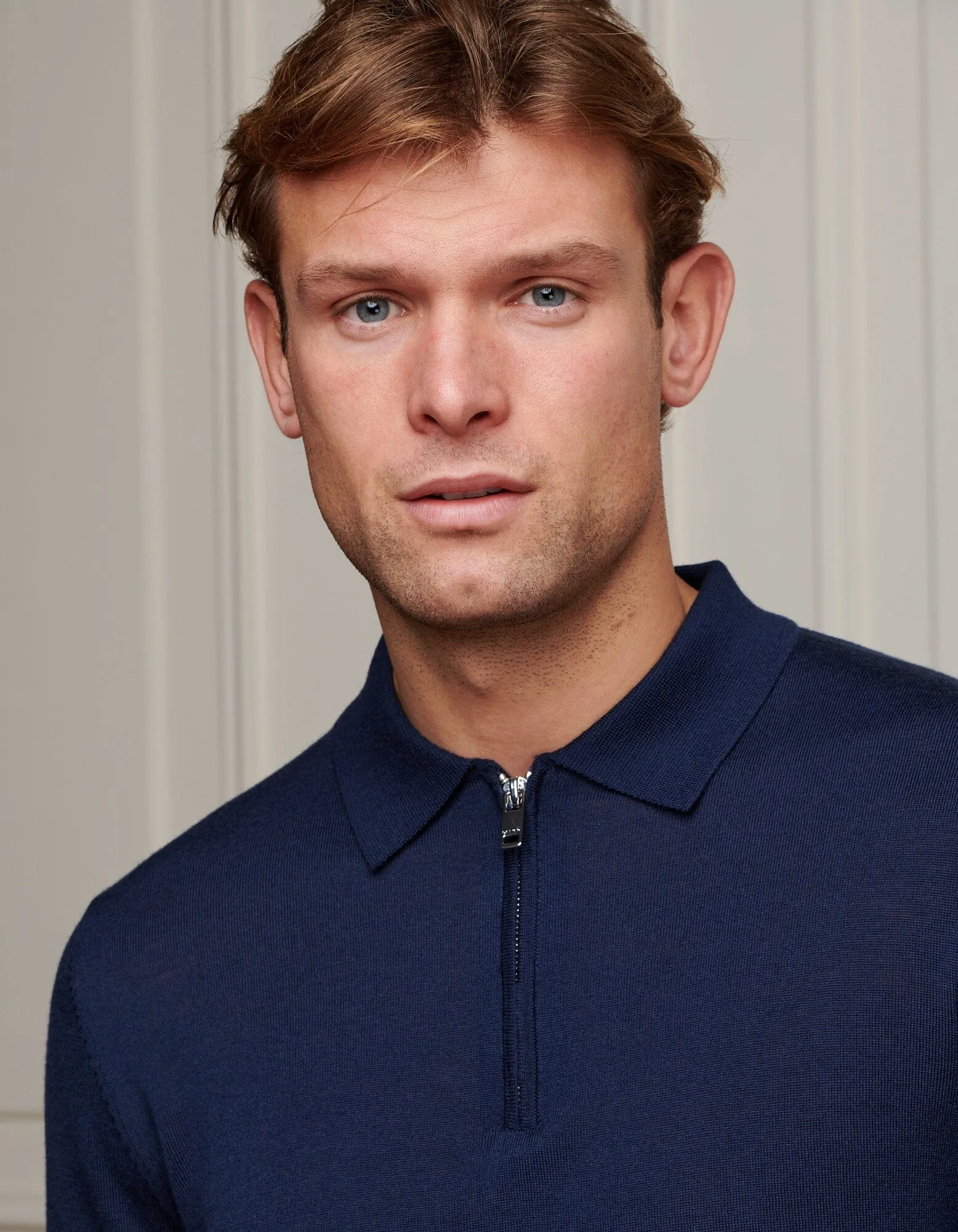 Navy 1/4 Zip L/S Polo