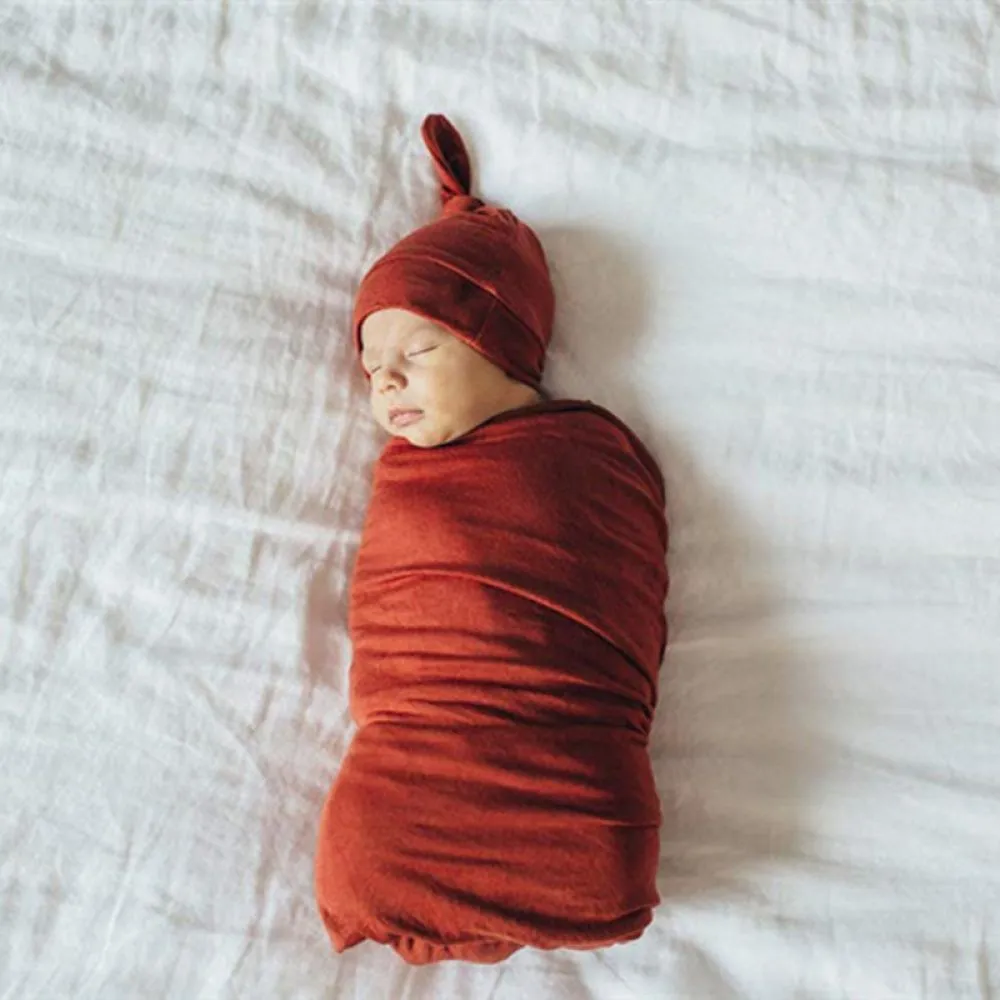 Newborn Solid Color Wrap Towel Tire Hat Headband Two-Piece Set Wholesale Baby Blankets