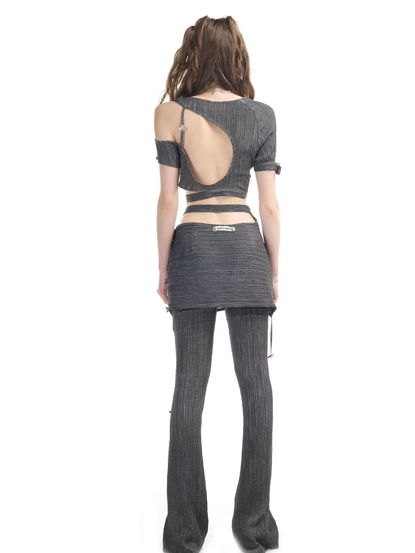 Open-shoulder Nichi Belt Cropped Cool Tops&Pants