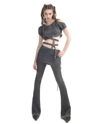 Open-shoulder Nichi Belt Cropped Cool Tops&Pants