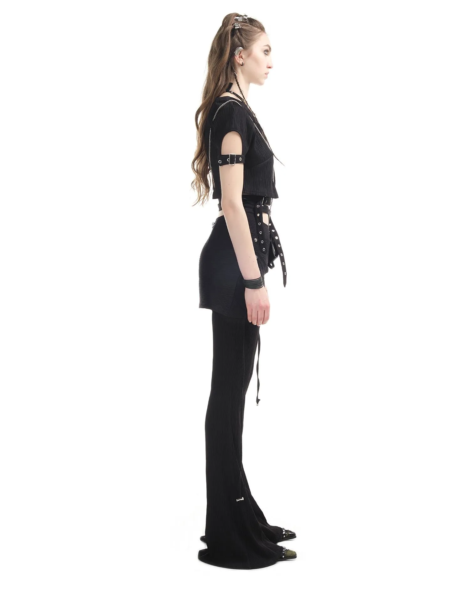 Open-shoulder Nichi Belt Cropped Cool Tops&Pants