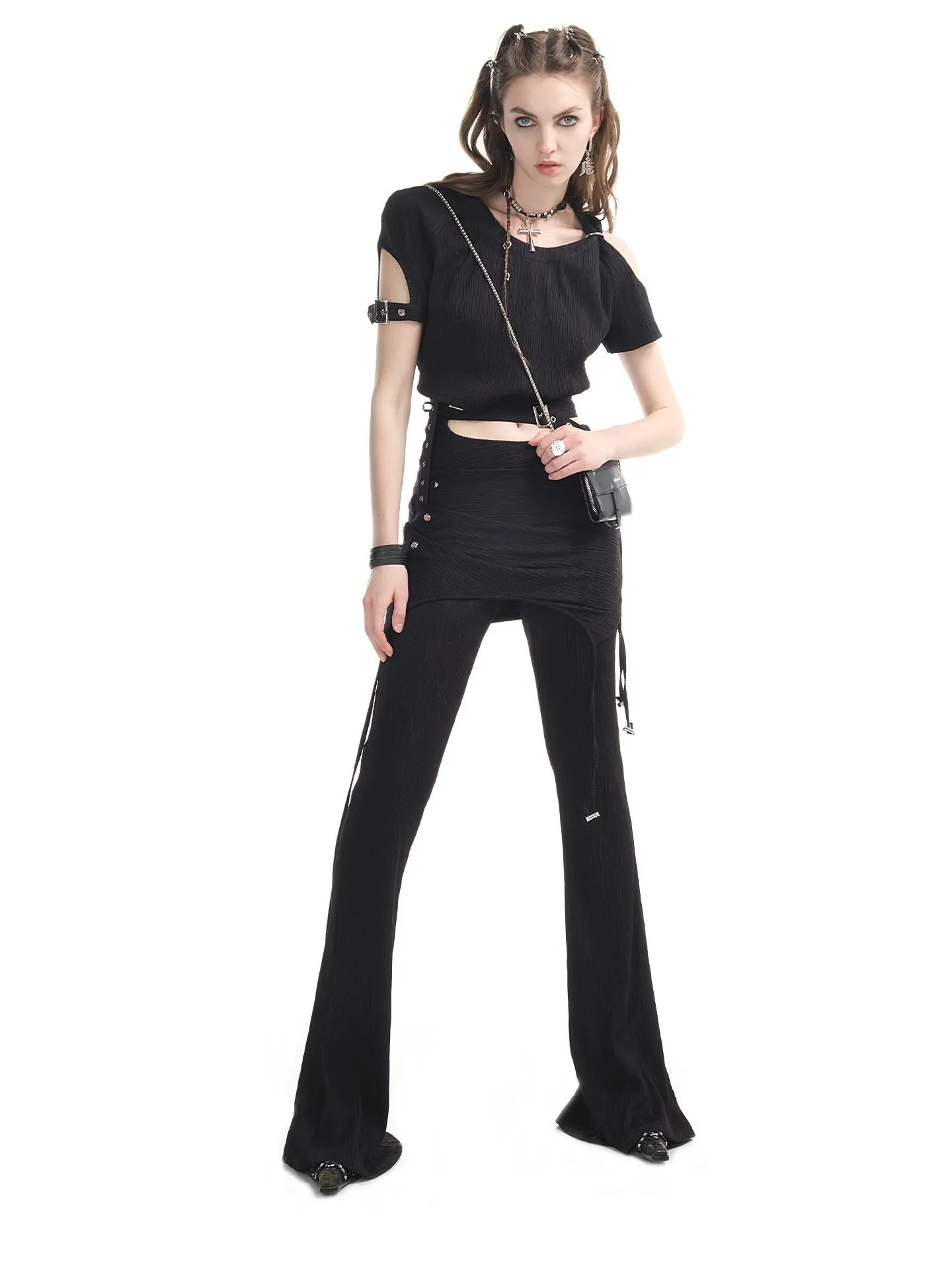 Open-shoulder Nichi Belt Cropped Cool Tops&Pants