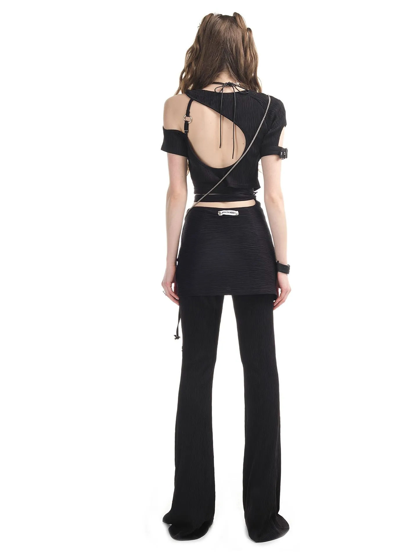 Open-shoulder Nichi Belt Cropped Cool Tops&Pants