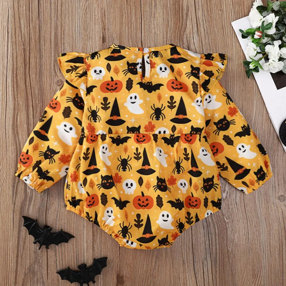 Orange Halloween Print Baby Bodysuit Baby Clothes Wholesale