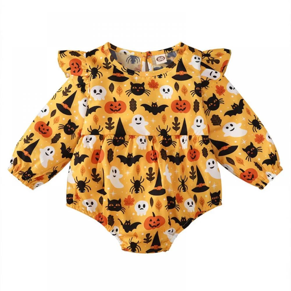 Orange Halloween Print Baby Bodysuit Baby Clothes Wholesale