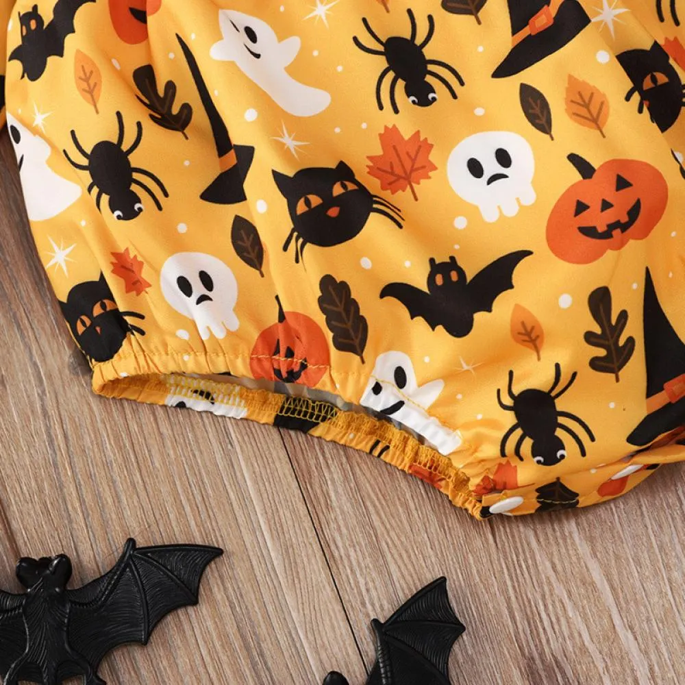 Orange Halloween Print Baby Bodysuit Baby Clothes Wholesale