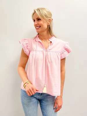 Pink Denim Flutter Slv Top