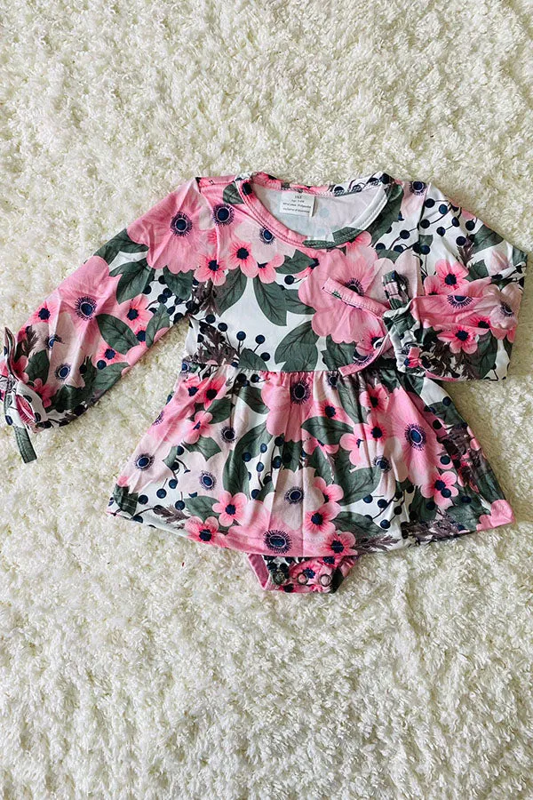 Pink long sleeve floral print infant onesie baby girls ropmers 12004MZ