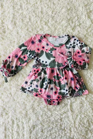 Pink long sleeve floral print infant onesie baby girls ropmers 12004MZ
