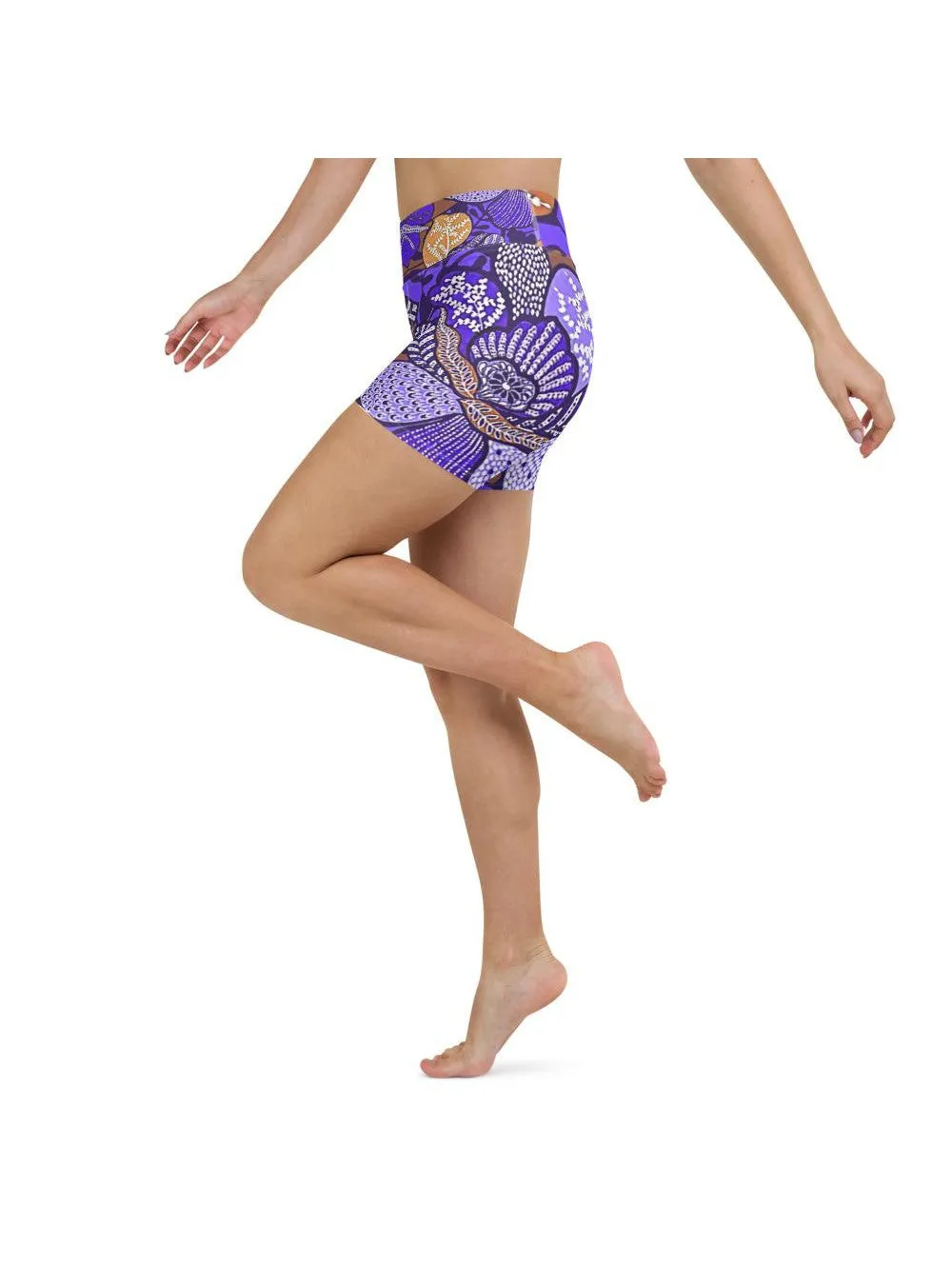 Purple Batik Floral Yoga Shorts